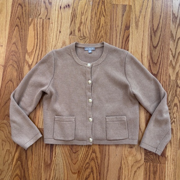 J.Crew Sweaters - J.Crew Emilie Patch-Pocket Cardigan Sweater Tan Brown Gold Crest Buttons Small
